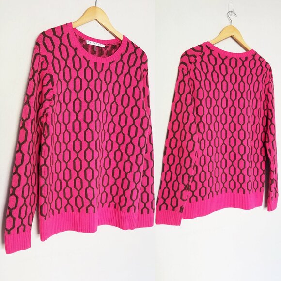 Trina Turk Merino Wool Pink Brown Geometric Honeycomb Crewneck Sweater Size M - Picture 12 of 14